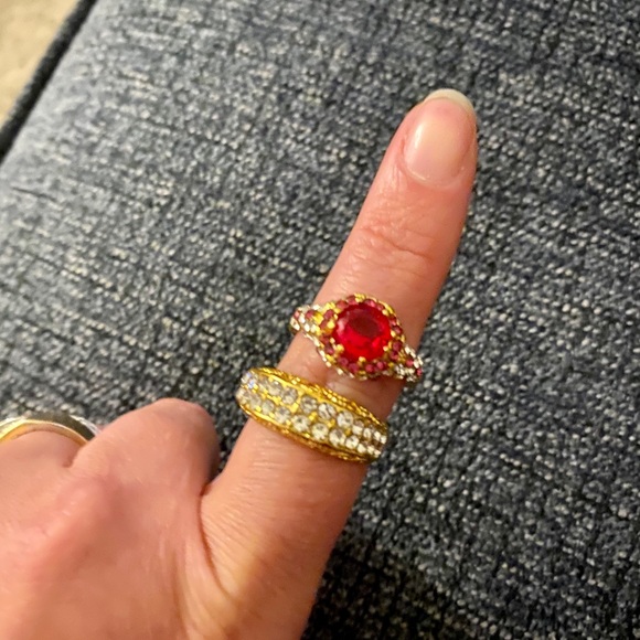 ๐ 2 Gold Tone & Rhinestone Rings ๐ - Picture 7 of 8